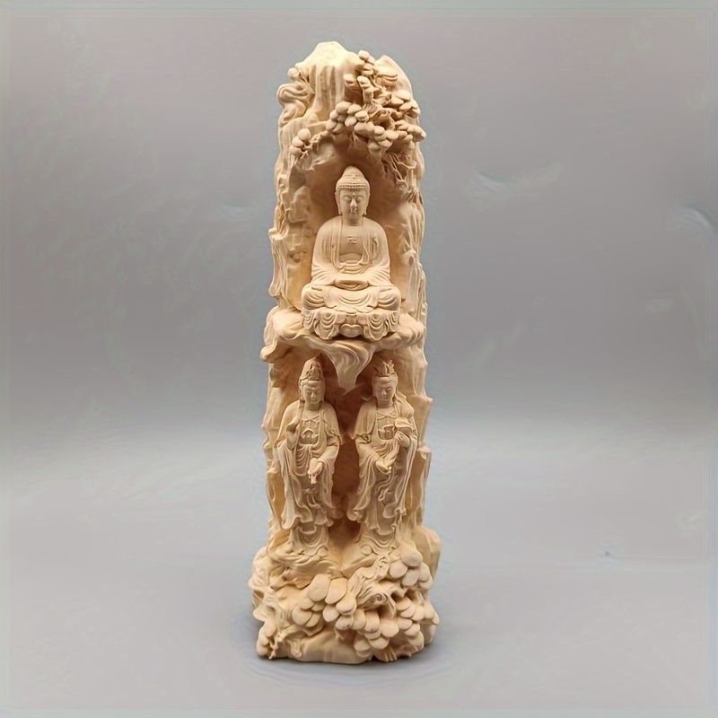 修縁堂】古美術品 木工細工 西方三聖 仏像立像 置物 木彫 仏像 修縁堂