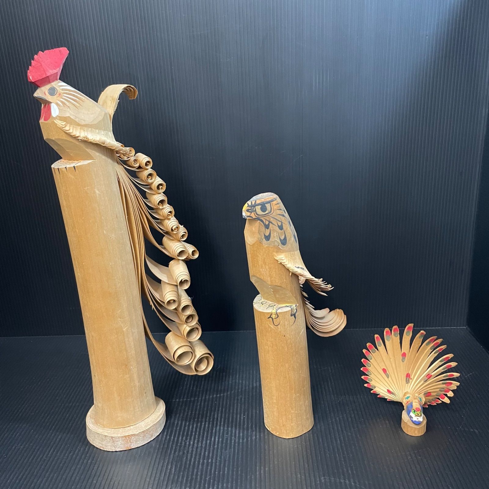 竹細工 鳥の置物 3点セット（鶏・鷹・孔雀） 元祖辰蔵 作 含む - メルカリ
