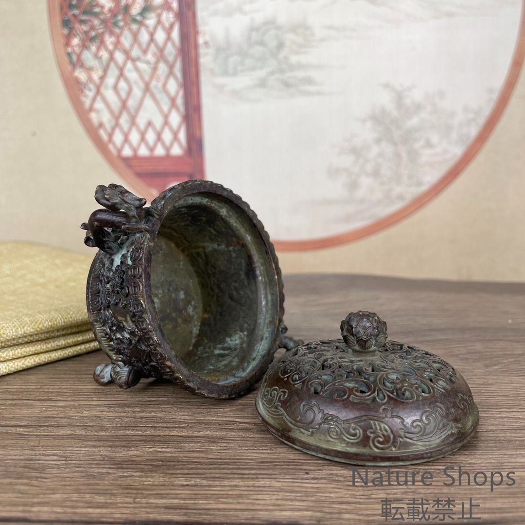 銅製 塔炉 双耳戯珠竜炉 薫香炉 香道具 工芸品 置物