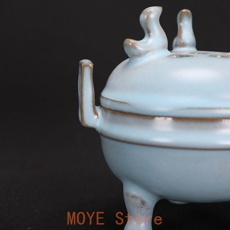 宋汝窯開片釉獅子蓋薫香炉 景徳鎮 陶磁器 装飾品 現代工芸品 美術品