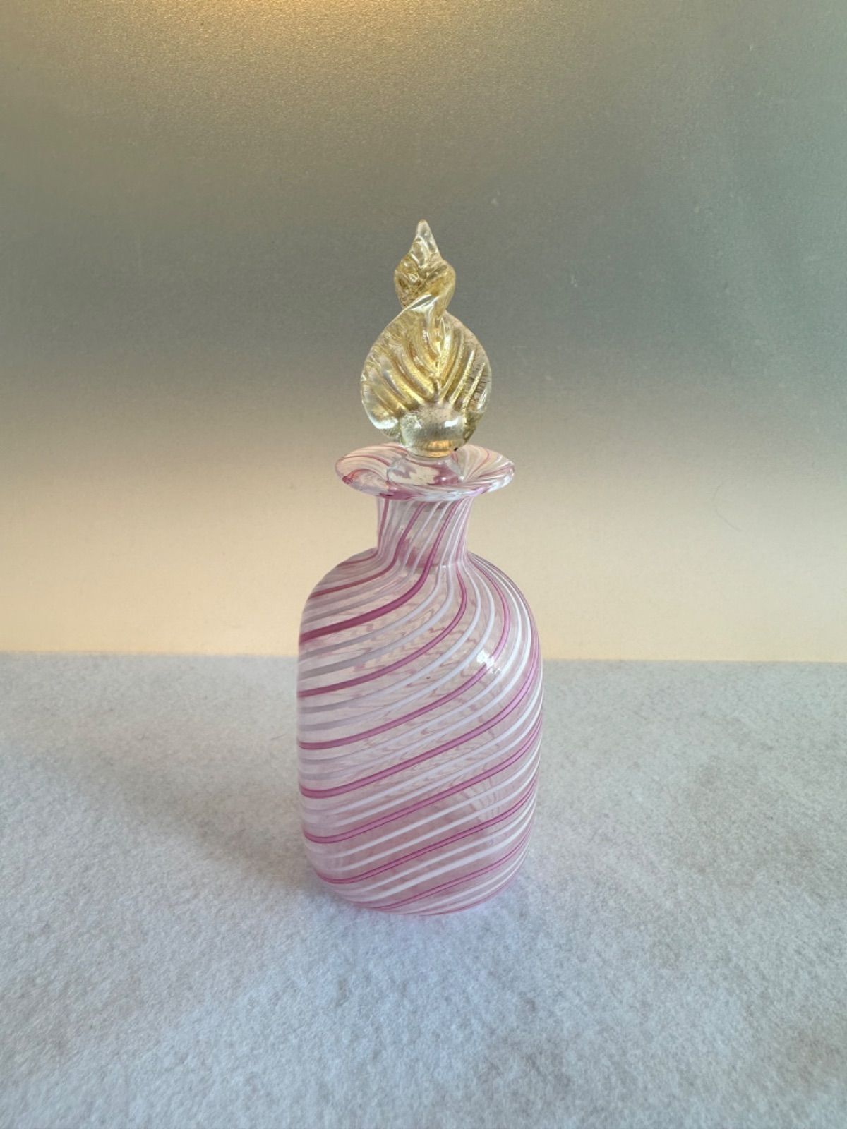 MURANO GLASS ムラノ 金彩 双耳 ホワイト レース ピンク 花器 MURANO