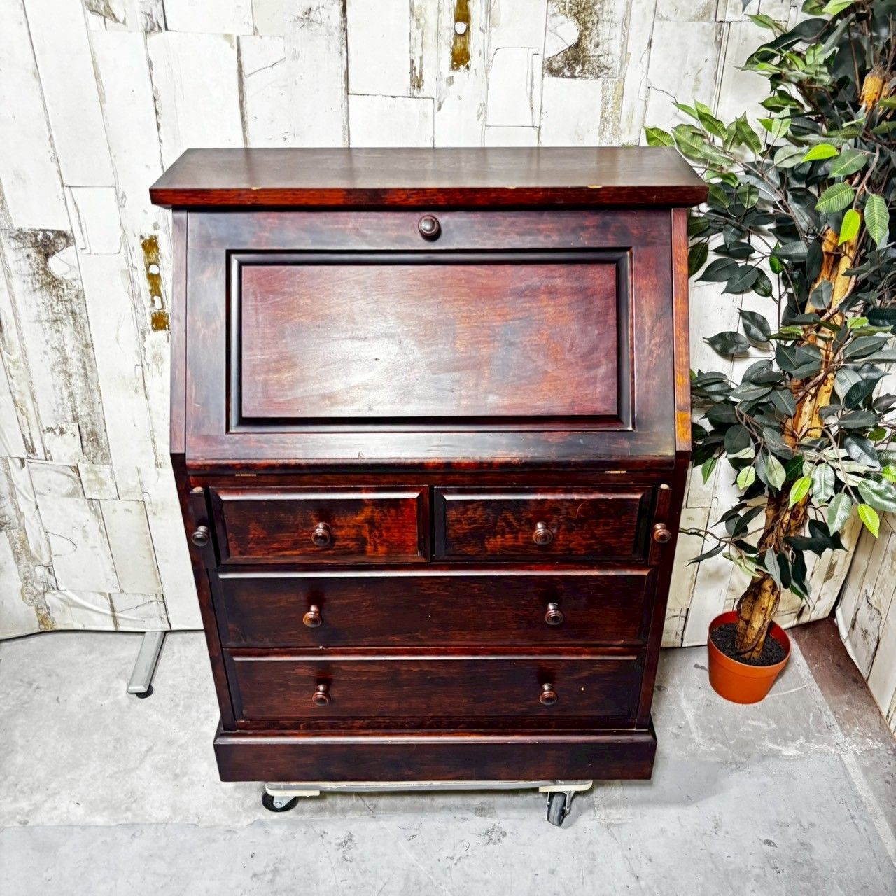 長野松本民芸家具 天然木 ライティングビューロー デスク チェスト