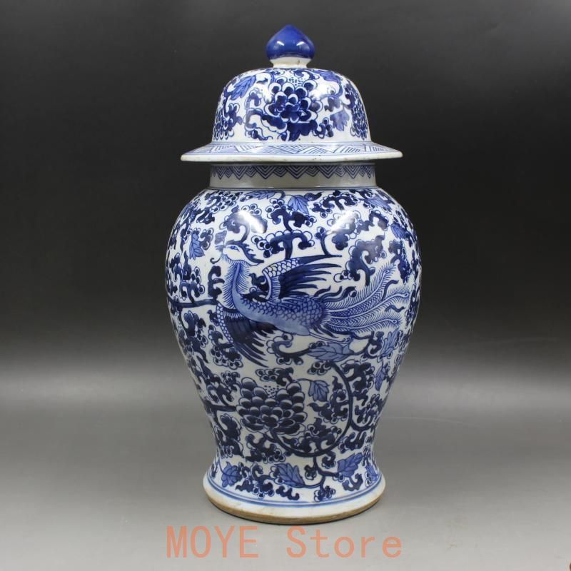 青花喜字円缶茶缶 貯蔵缶 景徳鎮 陶磁器 装飾品 現代工芸品 美術品
