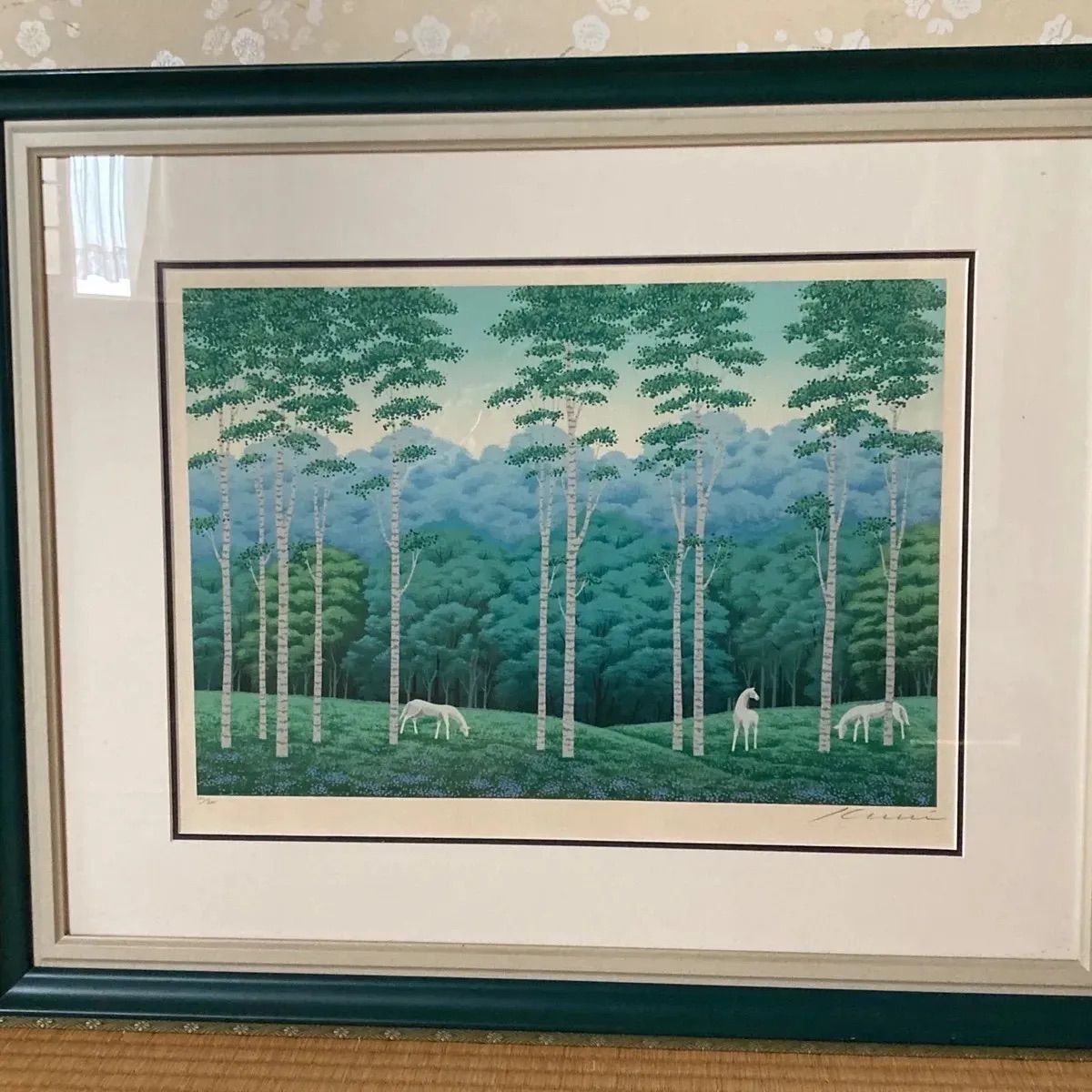 国武久巳 シルクスクリーン 版画 子供の想い 国武久巳「湖畔香る