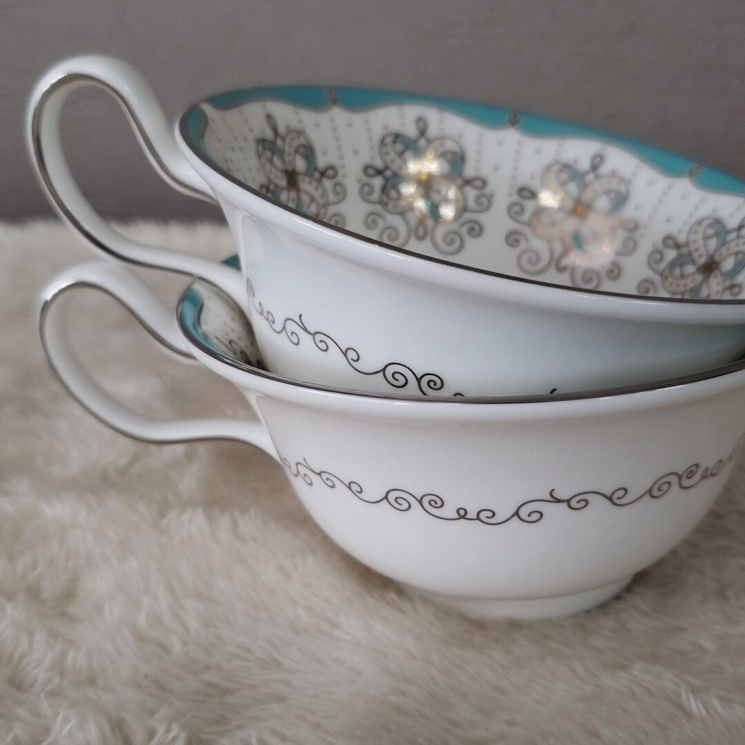 WEDGWOOD プシュケ カップ＆ソーサー 2客セット ペア ブルー×シルバー