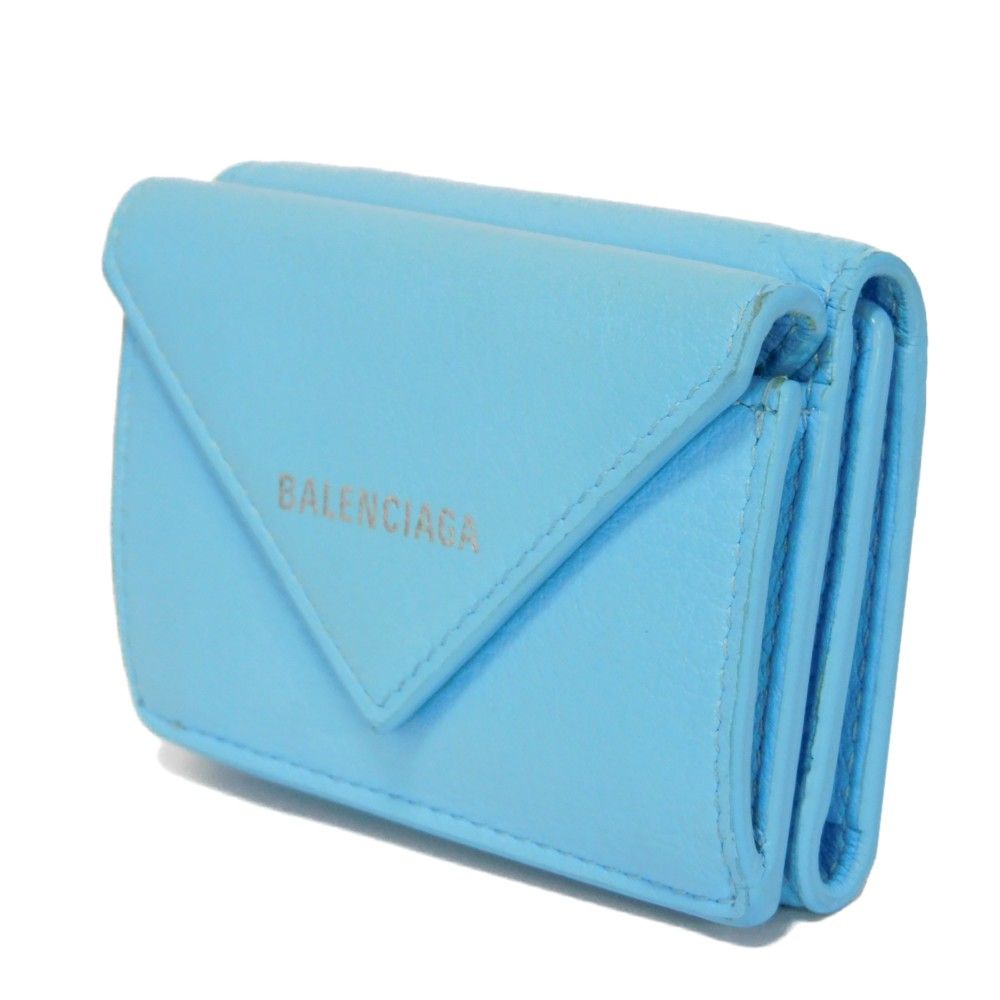 BALENCIAGA ライトブルー 三つ折りコンパクトウォレット