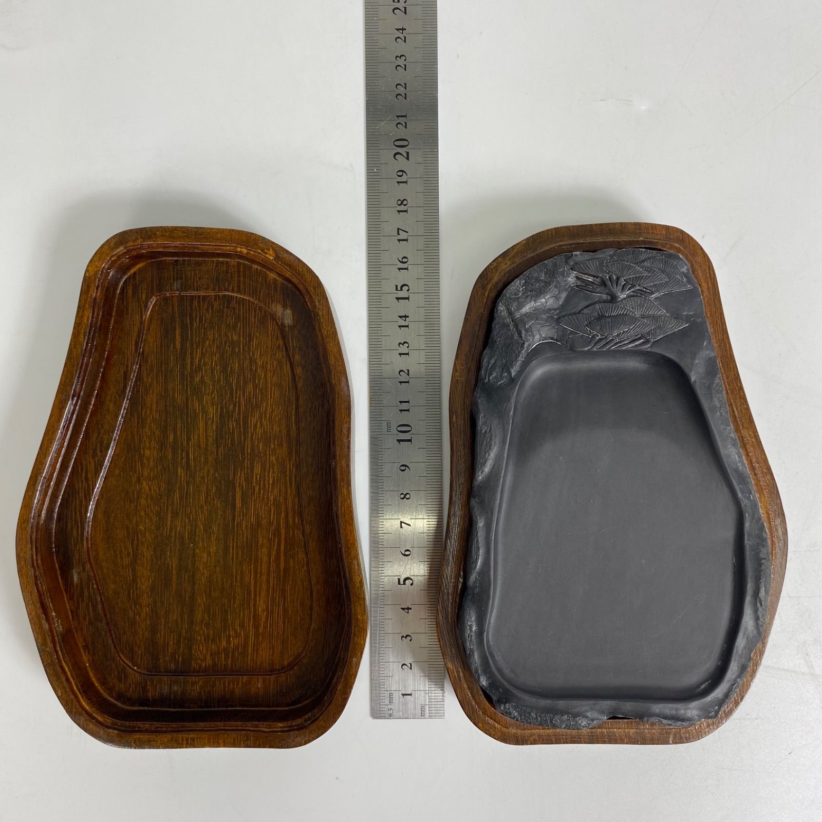 端渓硯 松彫刻 硯 木箱付き 中国硯 唐硯 文房四宝 書道用品 墨磨き