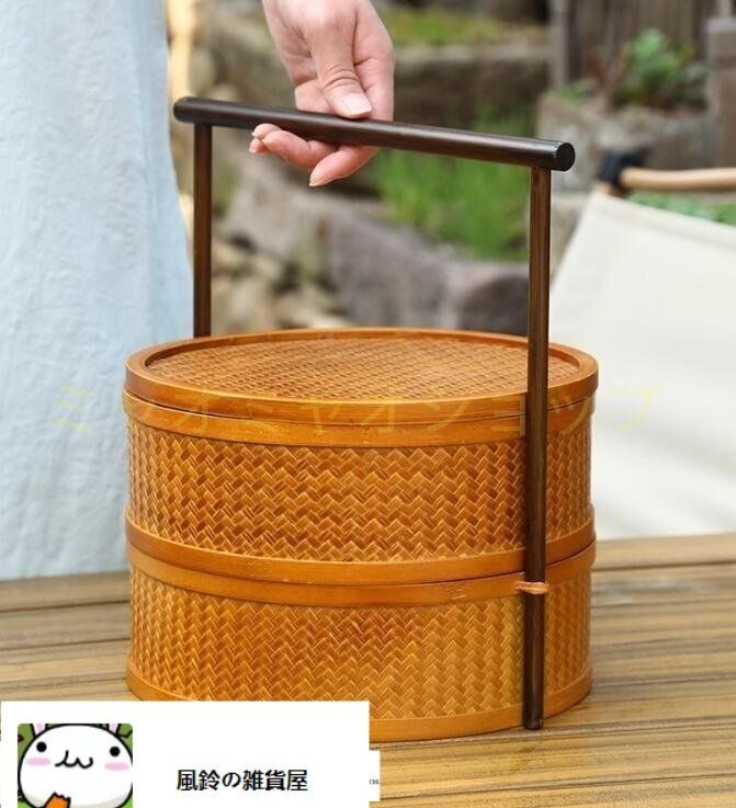 茶道具 提籃籠 二階 収納する 工芸品 竹細工 手作り 茶道具☆収納する