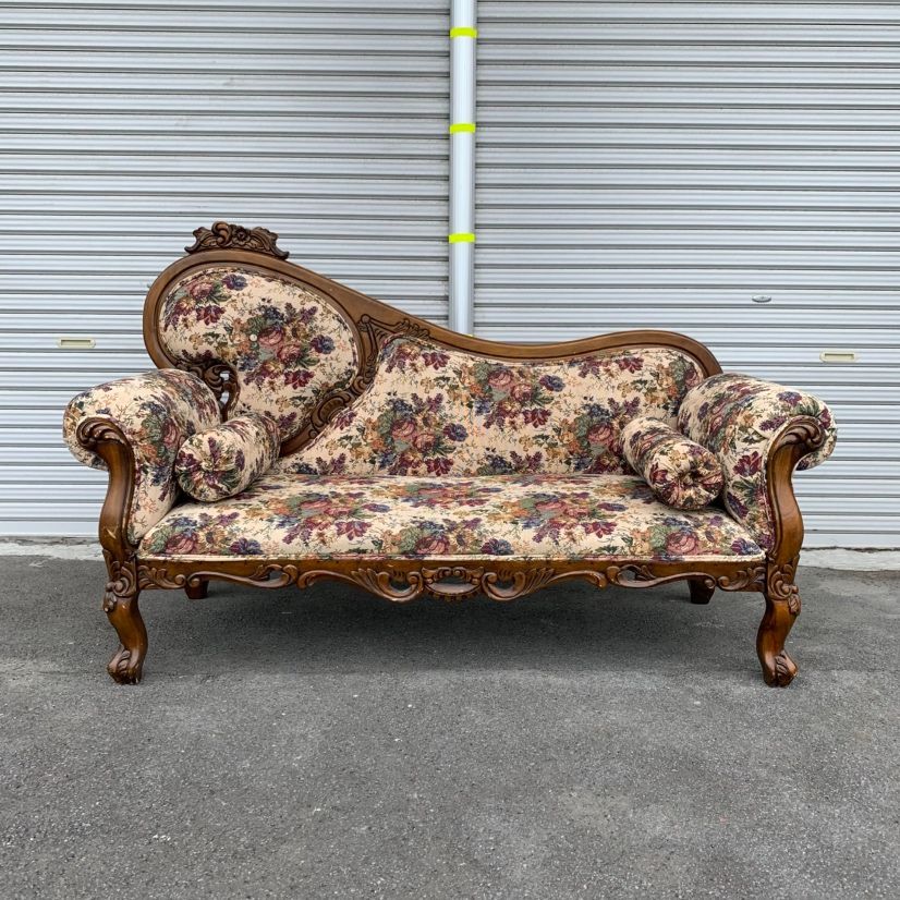 🌹 猫脚カウチソファ｜ロココ調フラワー柄×ウッドフレーム（クッション