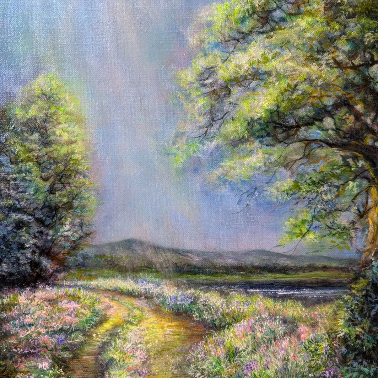 コスモス 風景画 painterTMK真筆 花風景画 肉筆 花絵画 油絵 コスモス