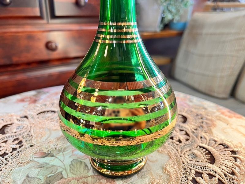 ボヘミア 水差し 販売済み グラス6個セット アンティーク 緑 デカンタ