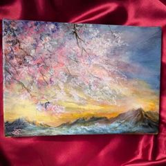 風景画 油絵 桜風景画【1点物】 画家本人出品 ファインアート 一点もの