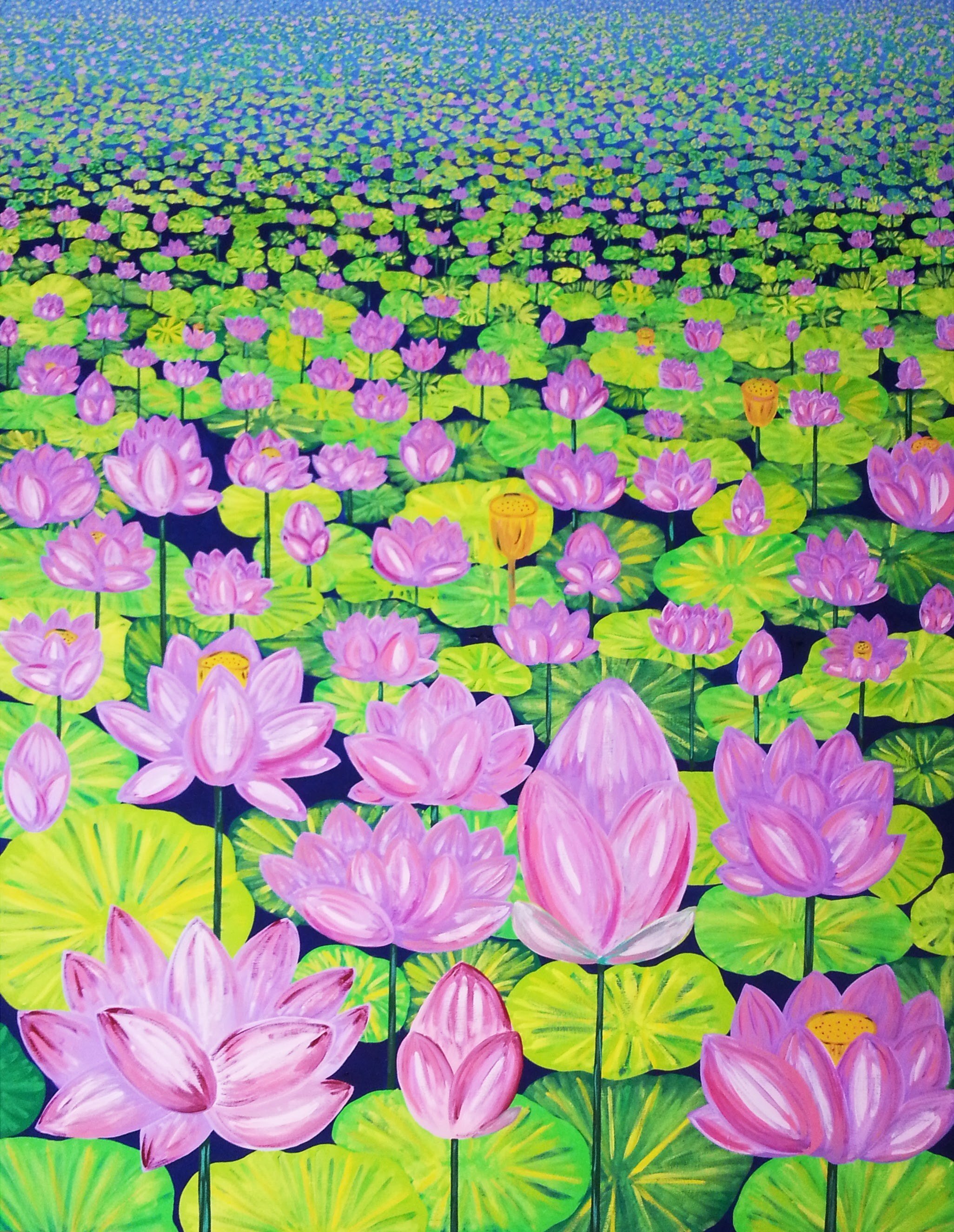 緑だらけの作品 F10号ボード 同じ緑でも色んな色や形がある！