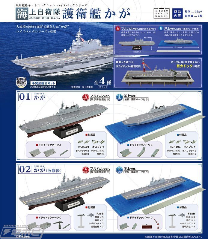 海上自衛隊の護衛艦「かが」が、計4種の1/1250スケール半完成組み立て