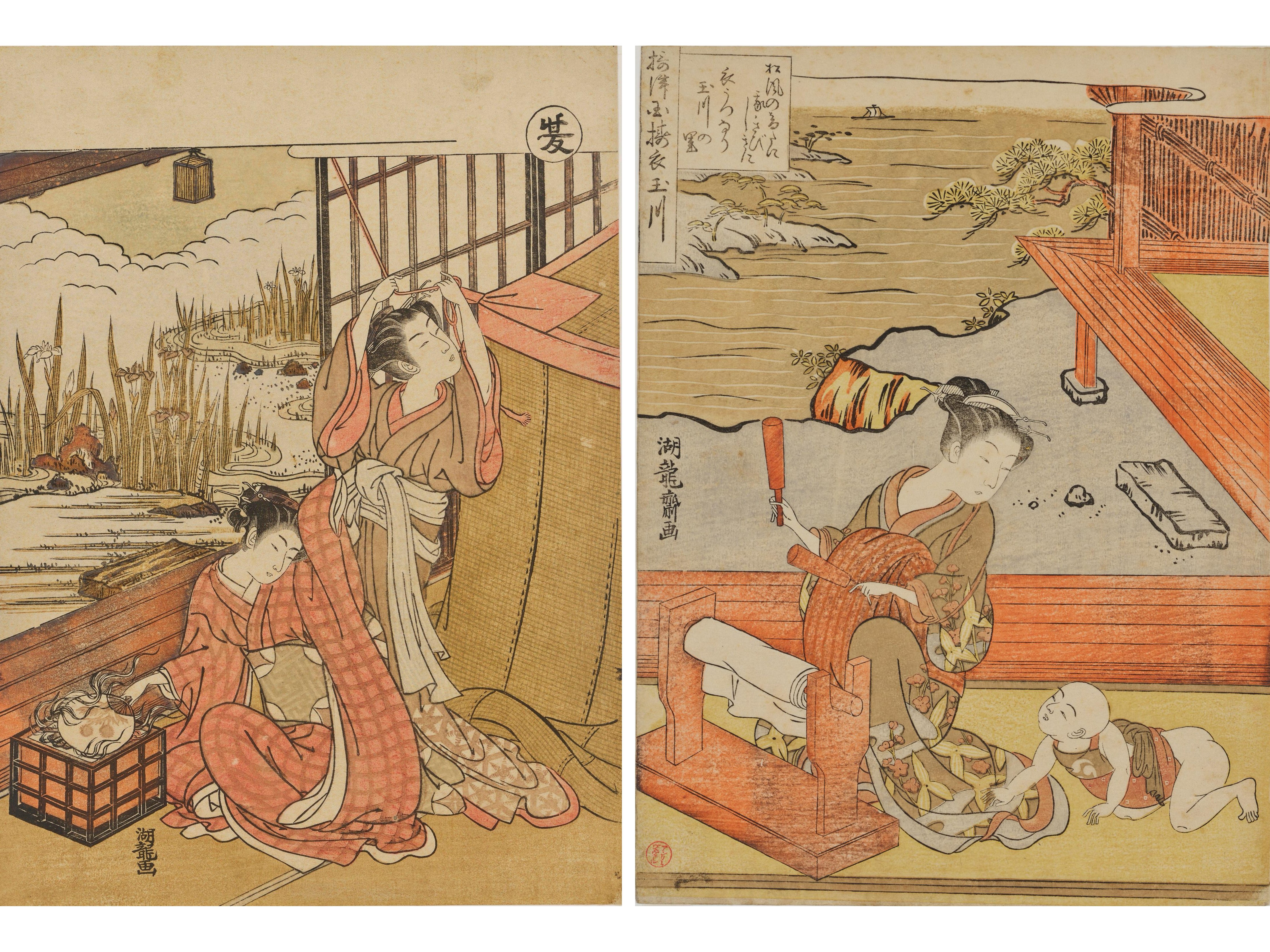 磯田湖龍斎 浮世絵木版画 湯上り美人図 鈴木春信 湖龍斎 | 磯田湖龍斎