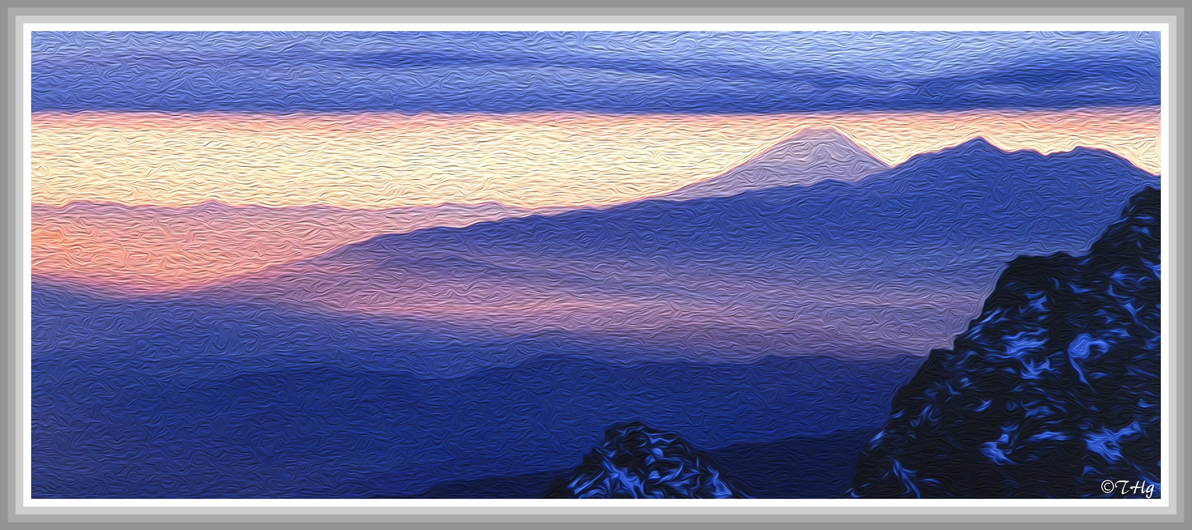 穂高からの富士山（油彩風）｜taka