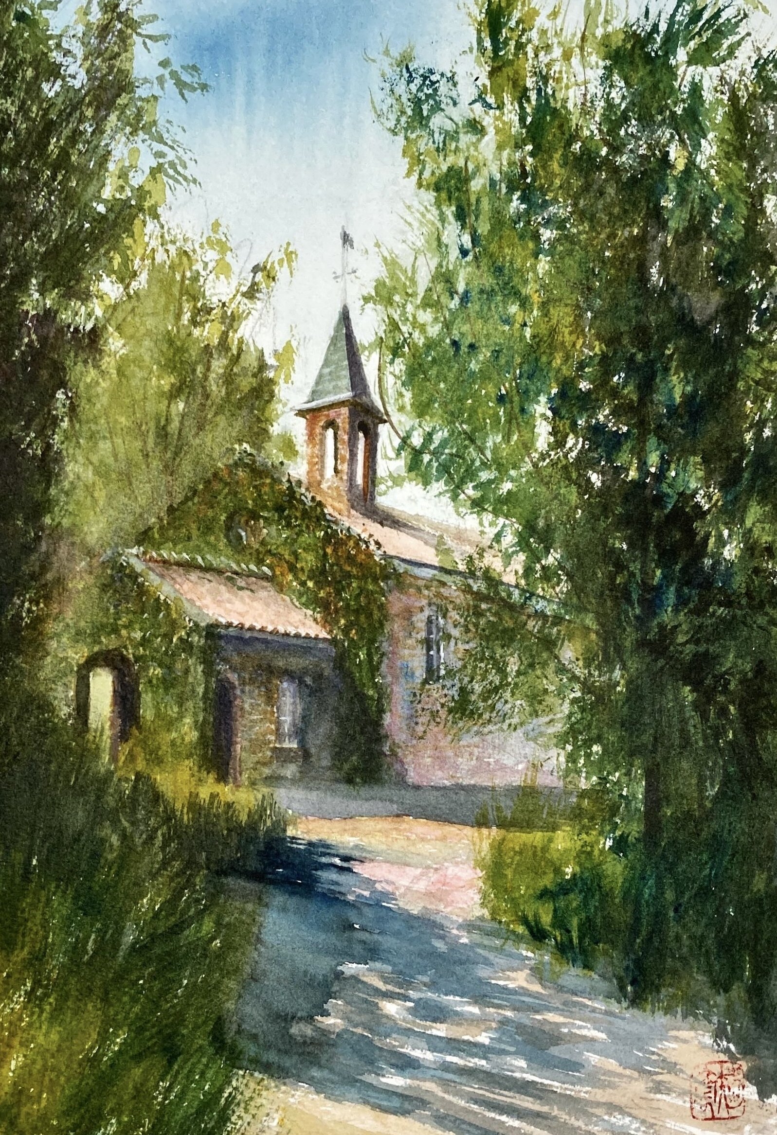 水彩画143】長野県、安曇野市は碌山美術館。教科書で見た彫刻、本物は