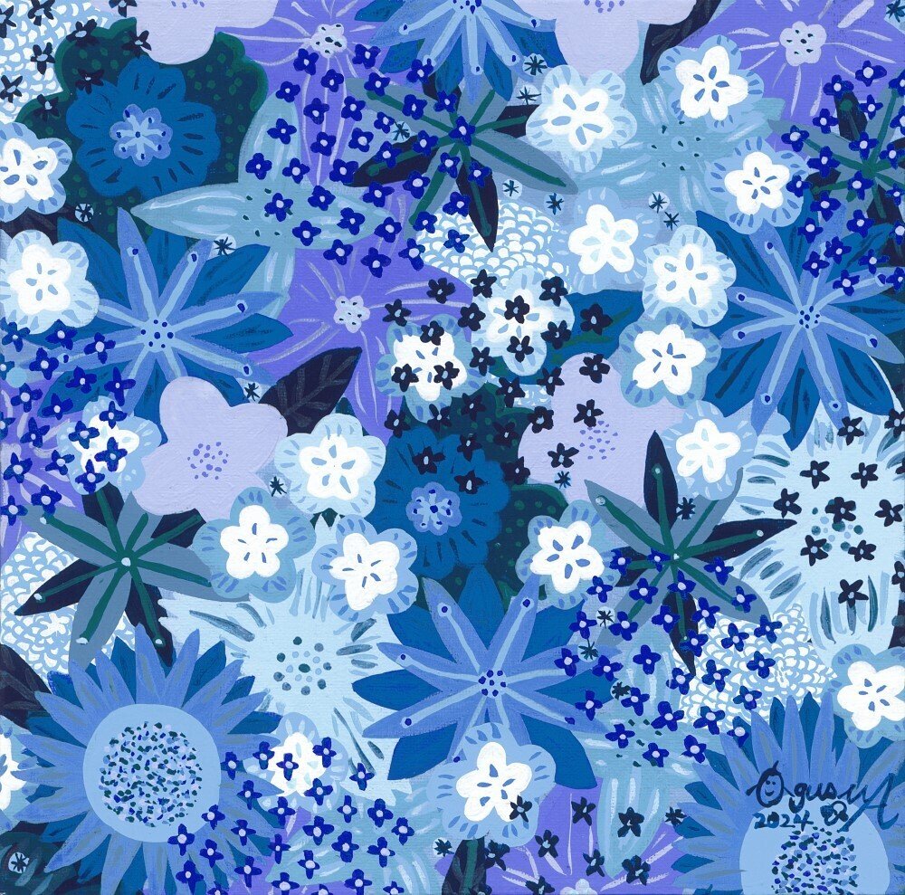 ハッピーネモフィラ畑 F20号 ハッピー太陽画家小楠アキコ作品 ハッピー