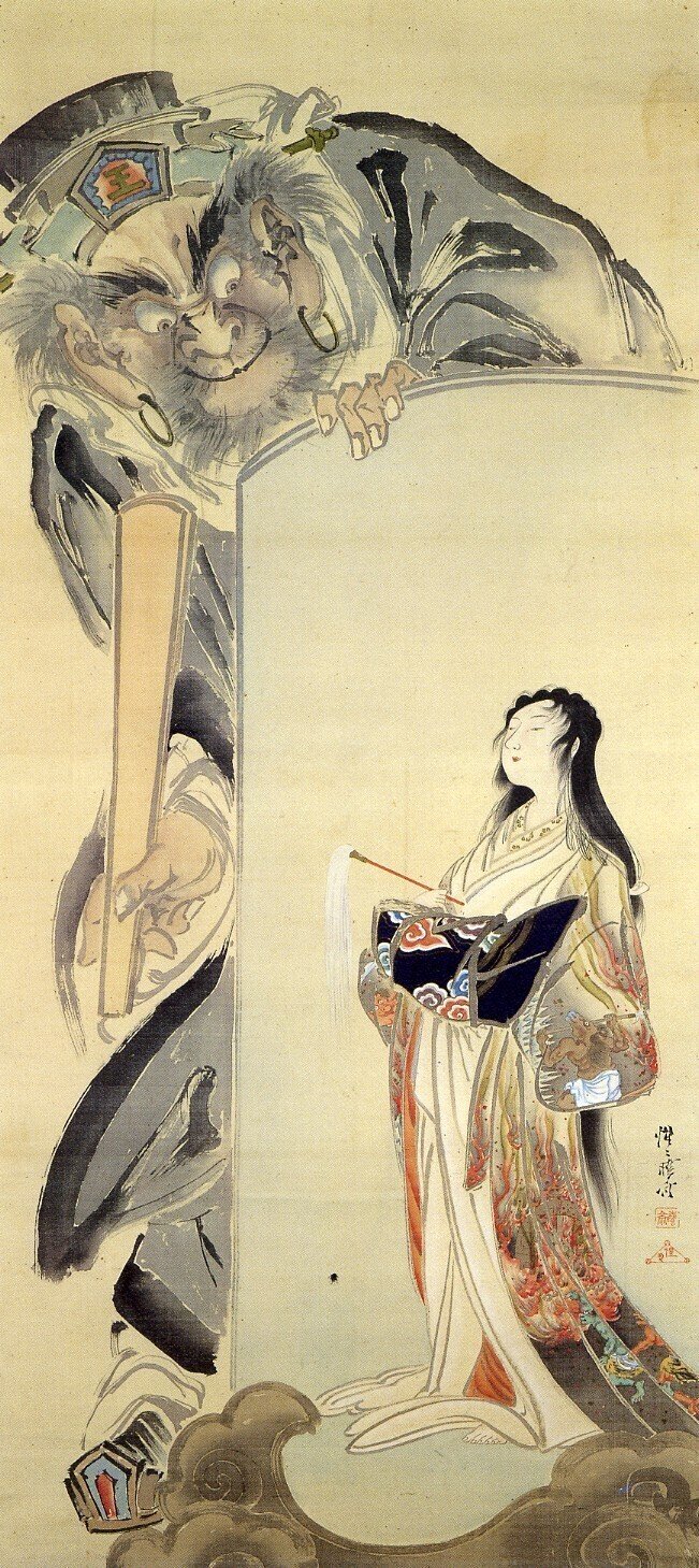 大幅に値下げ】河鍋暁斎 かわなべ きょうさい 肉筆掛け軸（真贋不明）