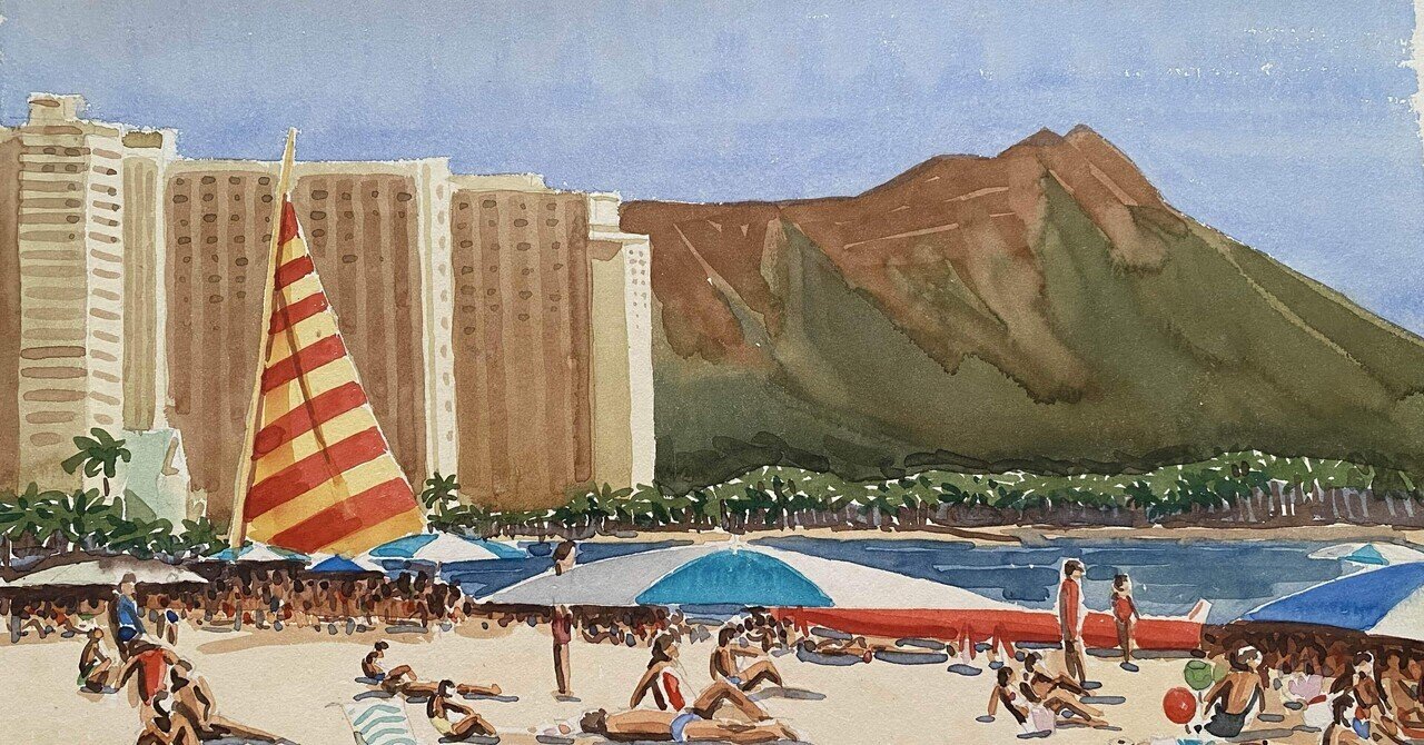 水彩画 Jan Parker ハワイの海 海・ビーチの絵 | ハワイアン雑貨通販