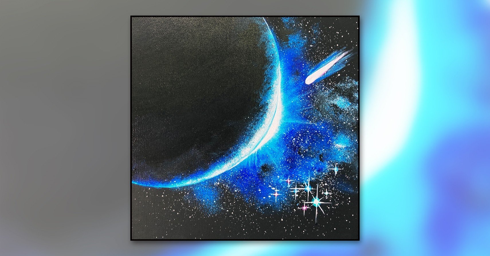 アクリル画 宇宙と風景 約27cm x 25cm アクリル画 宇宙と風景 約27cm x