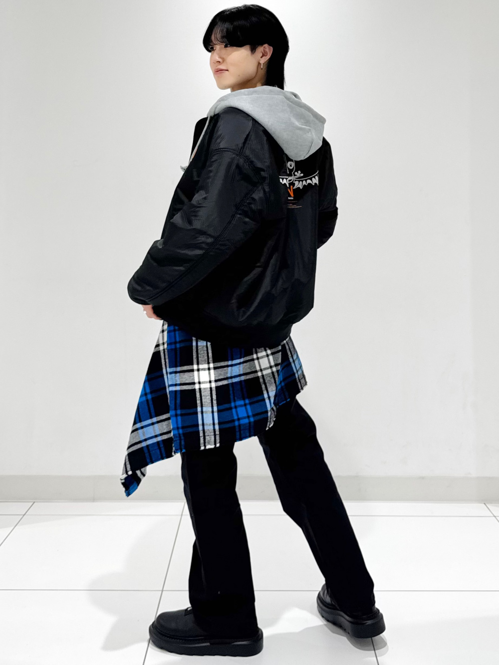 ジップポケットボーダーT(長袖) UNDERCOVER、フェイクレザー