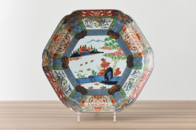 古伊万里色絵山水 / 盛皿［ 有田焼 幸楽窯 ］