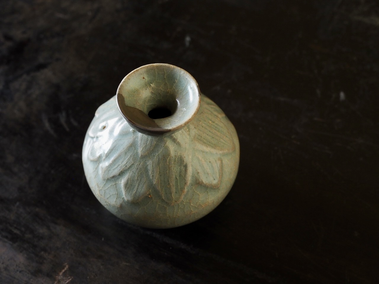 高麗 青磁壺 青龍・高麗青磁・青磁器・壺型花器・双耳壺・透かし壺・No