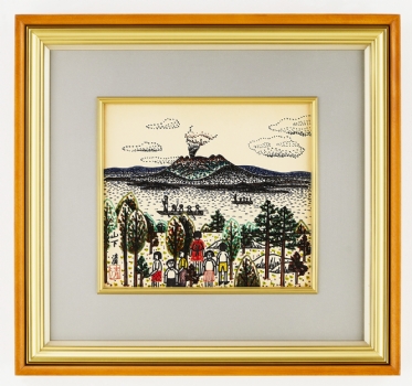 山下清、桜島、希少画集画、 新品額装付 山下清、桜島、希少画集画