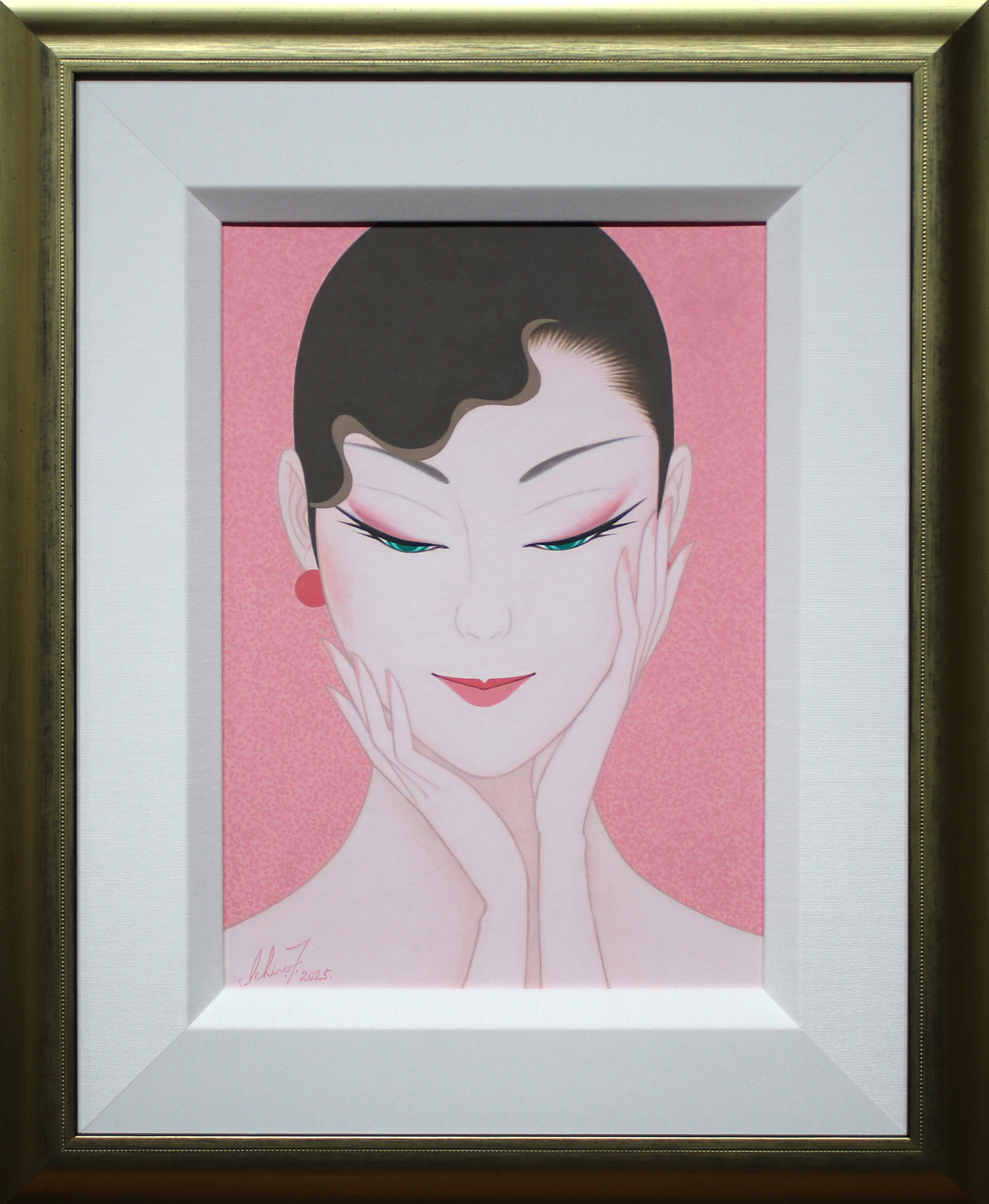 希少品 鶴田一郎 美人画 絵画 日本女性 年代物 保管品 複製画 1954年