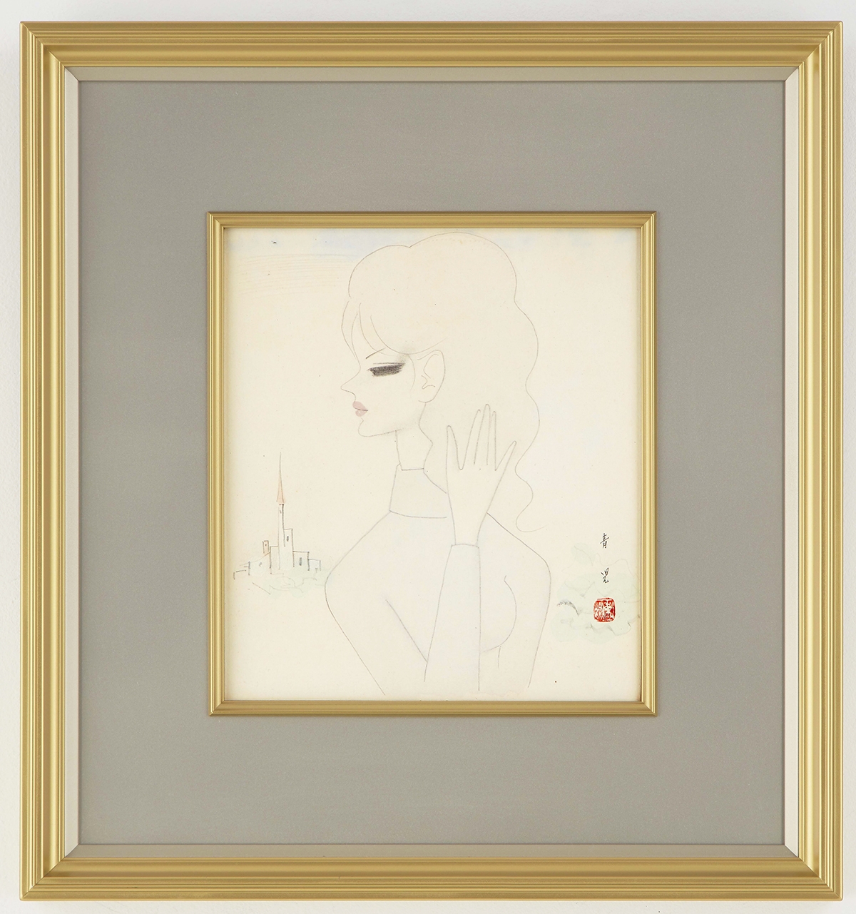 ◇鑑定 登録済◇保証：東郷青児「婦人像」水彩 額装 絵画 洋画家