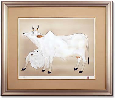 奥村土牛「聖牛」リトグラフ落款・エディション・作品証明シール有り