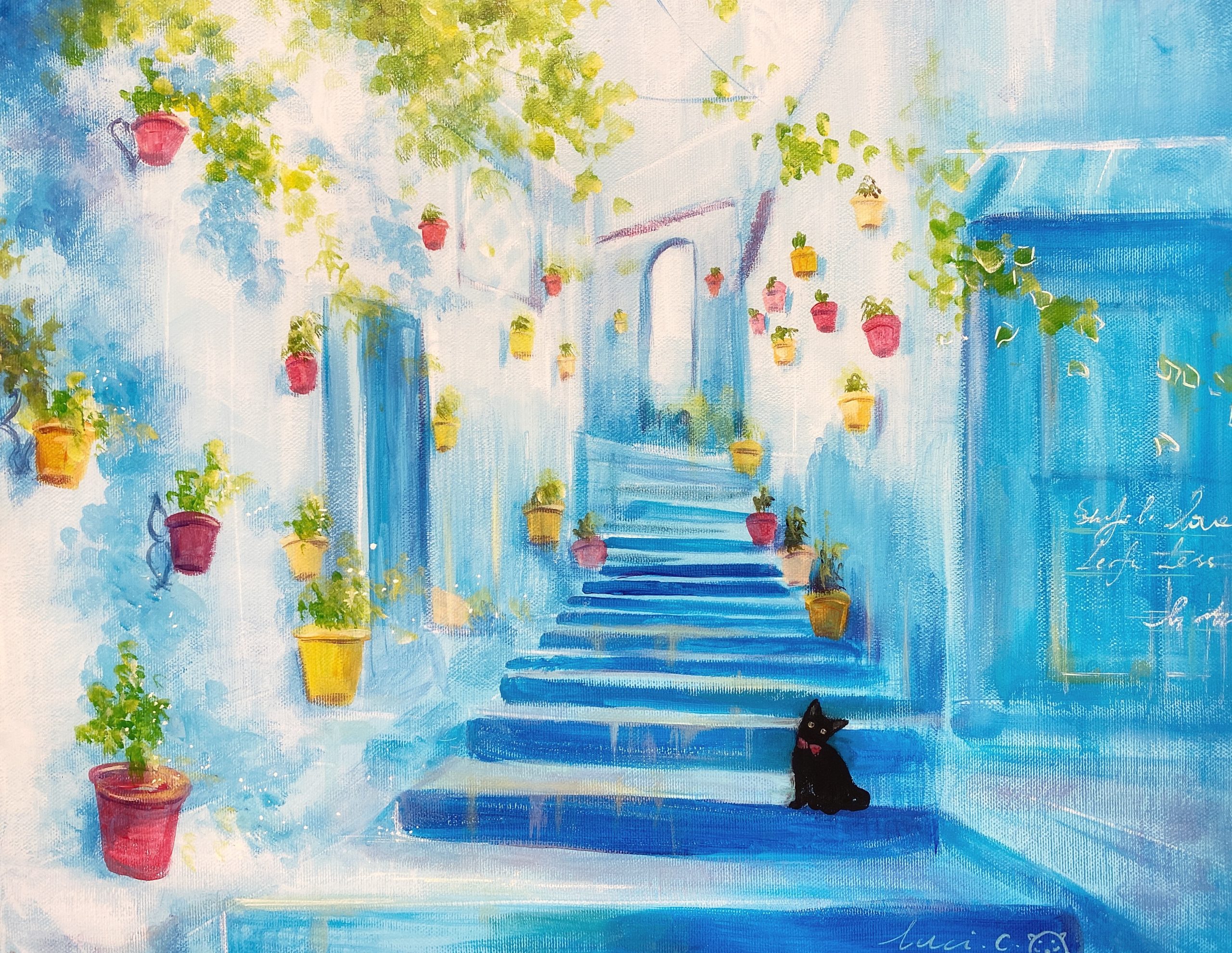 モロッコの青い階段 Morocco – Artbar Tokyo – Paint and Wine Art