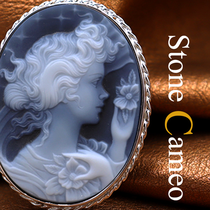 薔薇と女性 メノウ カメオ 薔薇と女性メノウカメオ