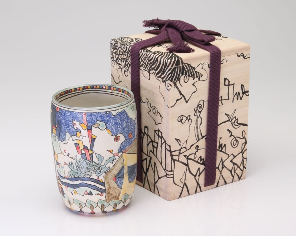 KOMAGO Tetsutarou 小孫哲太郎, No.22 Polychrome Yunomi with Carved