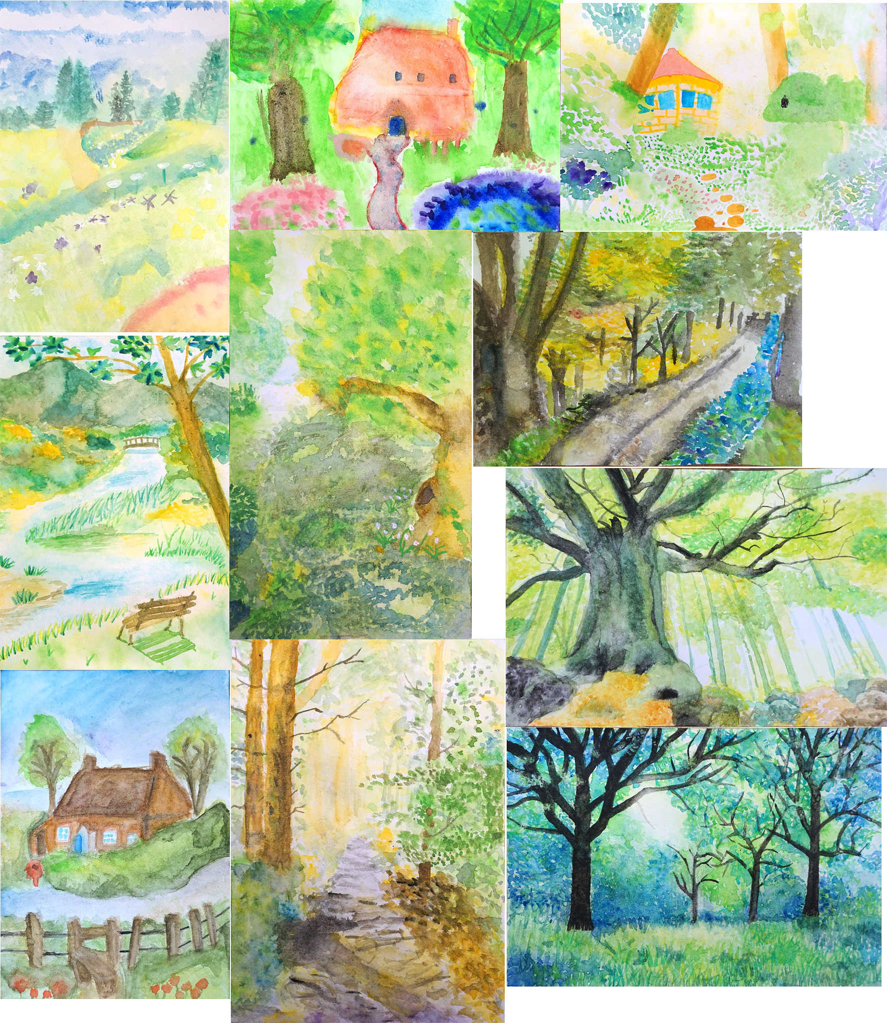 小学生・水彩風景画（ハガキサイズ） | 絵画教室『アトリエ・ポポロ