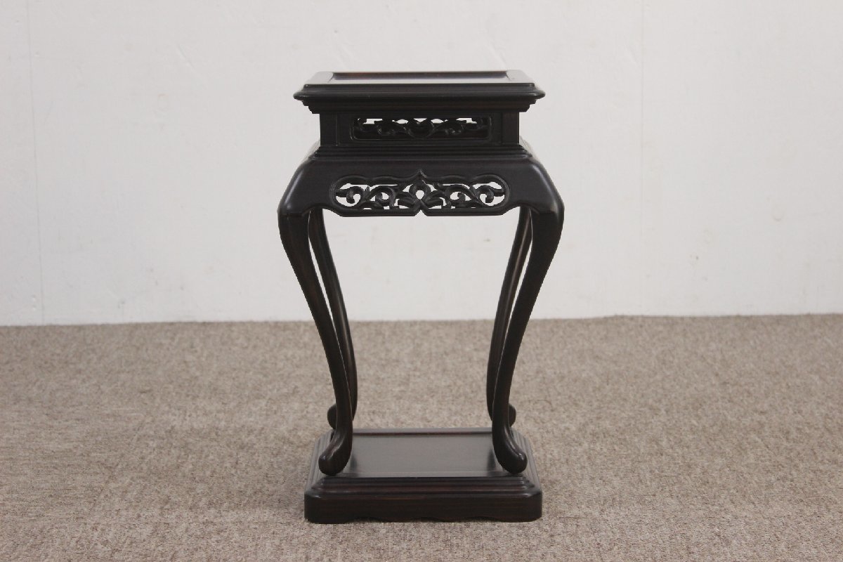 唐木 黒檀 高卓 透かし彫り唐木台 香炉台 花台 飾台 唐木 黒檀 高卓