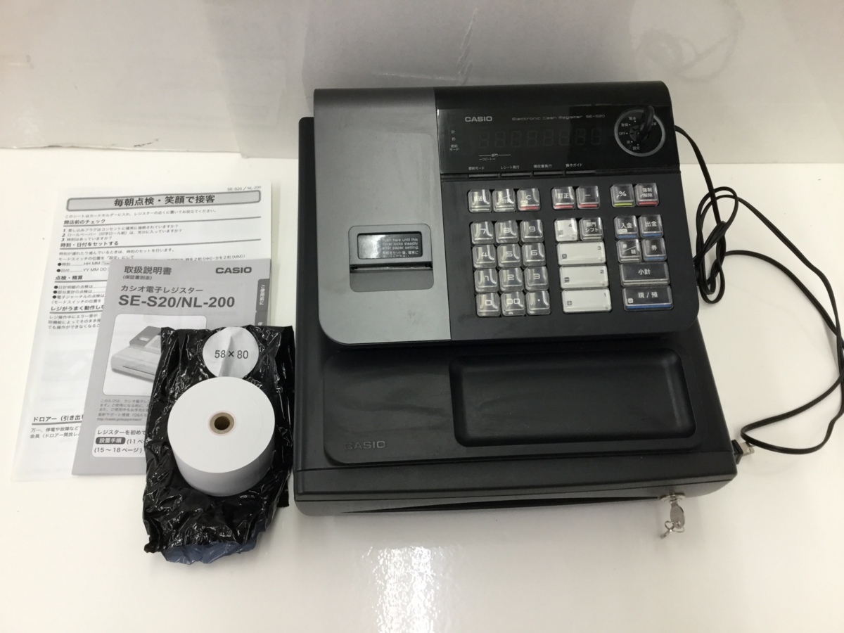 ☆M】カシオ CASIO 電子レジスター SE-S20 ブラック カギ付き