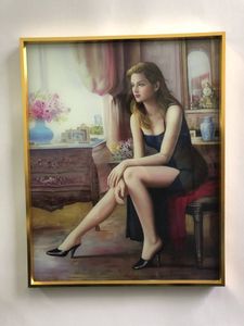 ☆秀作☆ 手書き油絵 本を読む人（大）額付き 絵画 インテリア 油彩画