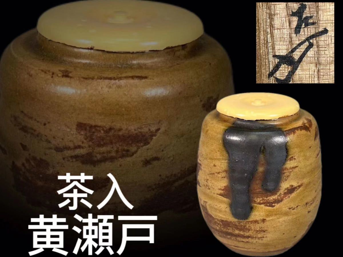 OKK》 H0182Z9 黄瀬戸肩衝茶入 表千家六代覚々斎書付