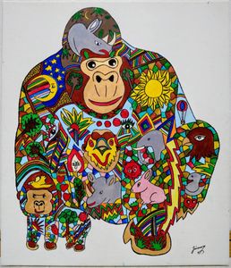 F10号】ジミー大西【Gorilla】肉筆/表裏サイン有/油彩/アクリル/額縁