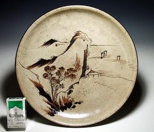 五】絵瀬戸 石皿 大皿 径39cm 江戸後期 箱付