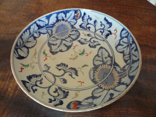骨董○古伊万里色絵唐人図皿 【夢工房】古伊万里 花文様 丸皿