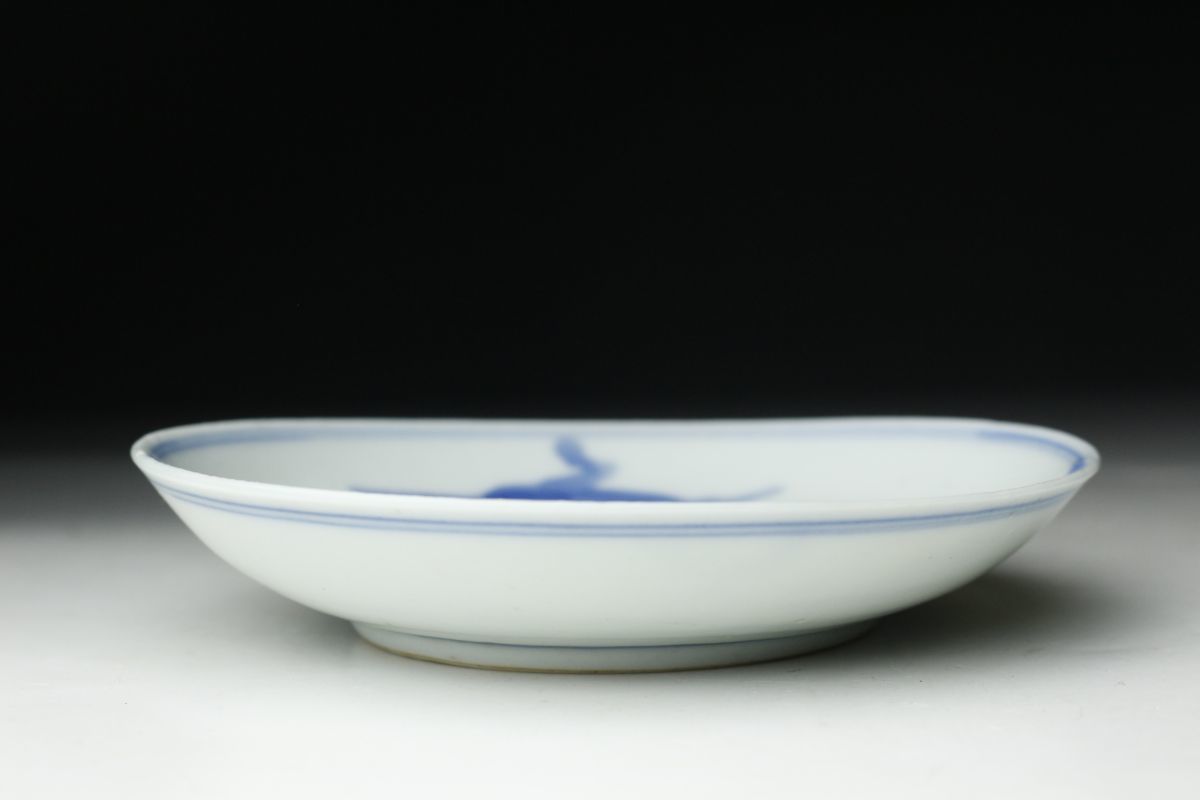 LIG】中国美術 清朝期 玩玉銘 青花 四仙文皿 五客揃