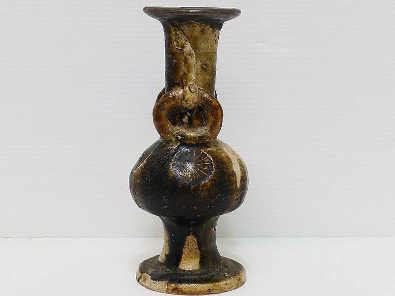 古瀬戸 鉄釉の仏花器 鎌倉ですが O35-1 古瀬戸鉄釉