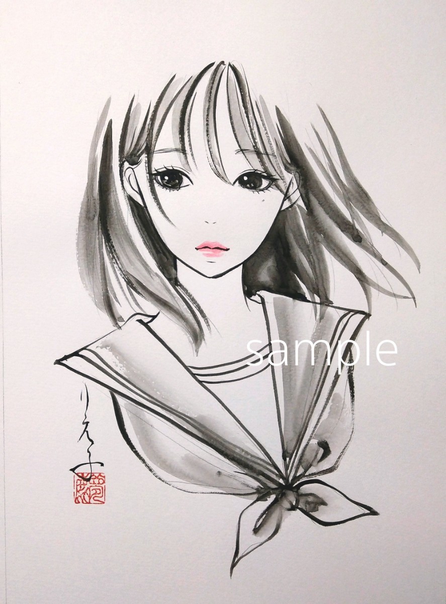 ポストカード 日本画 水墨画 墨絵 新作 セーラー服 791954419.jpg