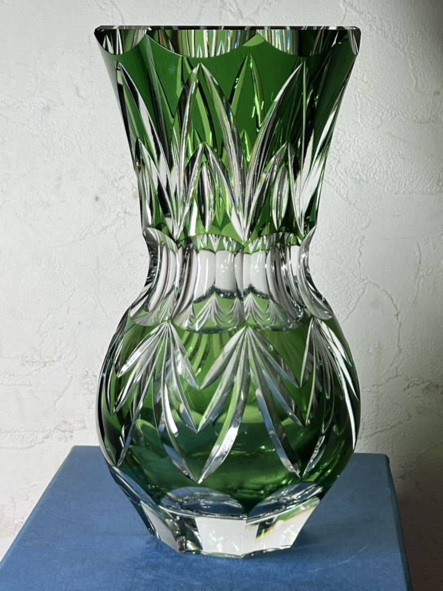 切り子☆色被せ 黄色 切子 花瓶 花器 フラワーベース カットイエロー