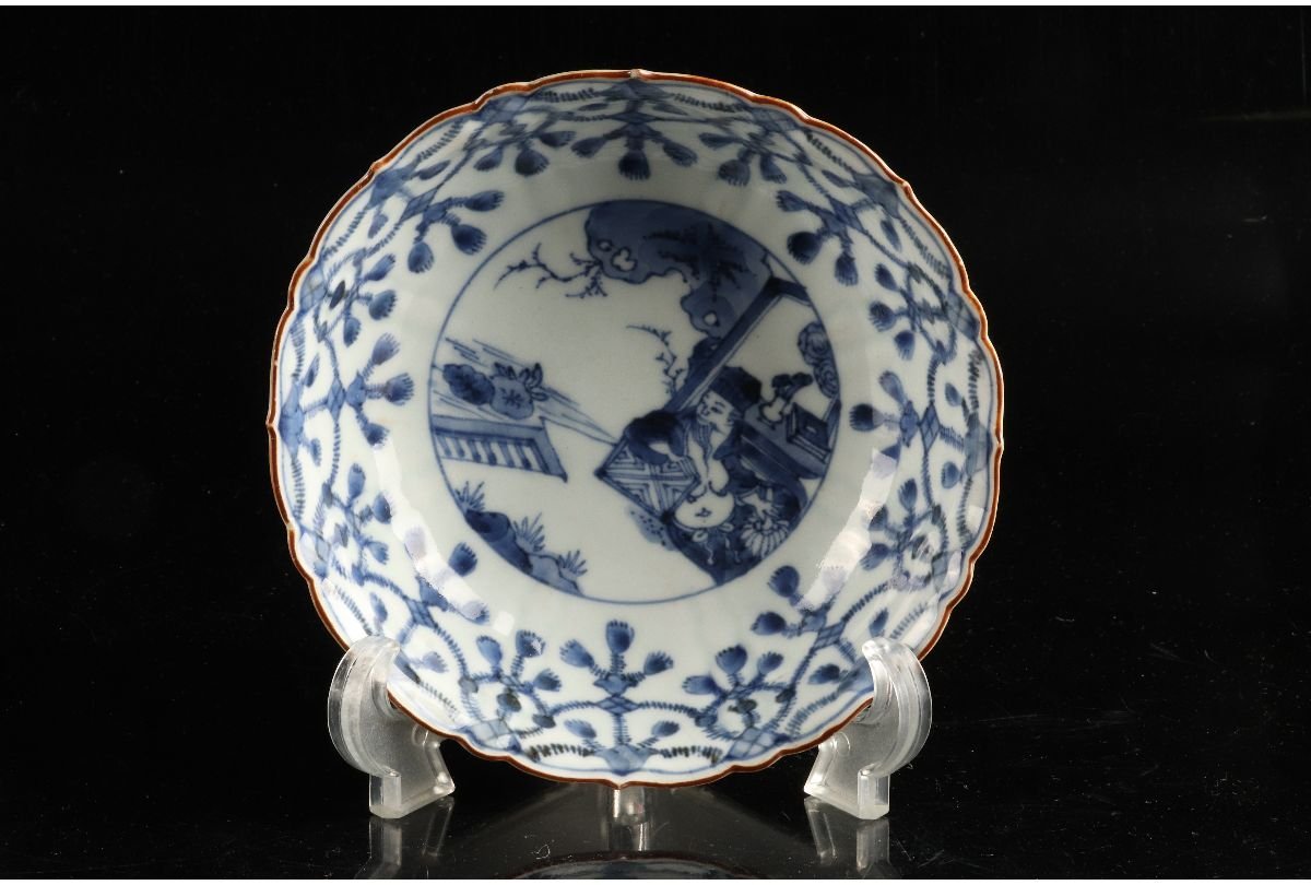 URA]中国古玩/渦福/古染付人物文鉢/8-10-11 (検索)骨董/