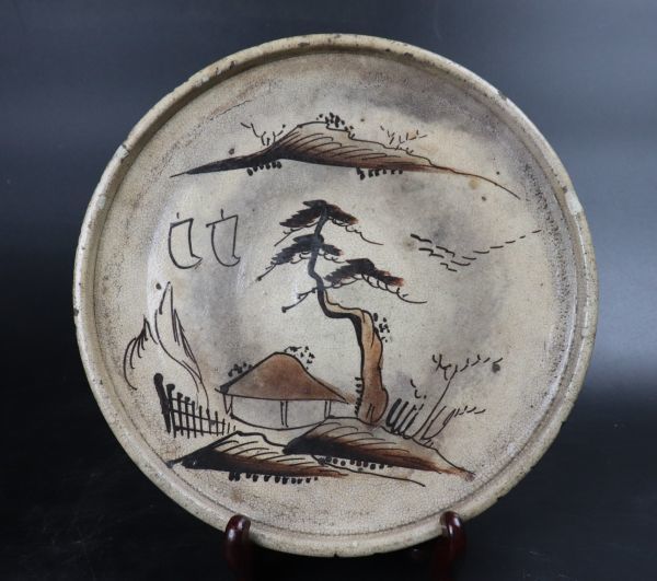 瀬戸 行燈皿 油皿 絵瀬戸 検索:灯火器 江戸時代後期 瀬戸 行燈皿 油皿