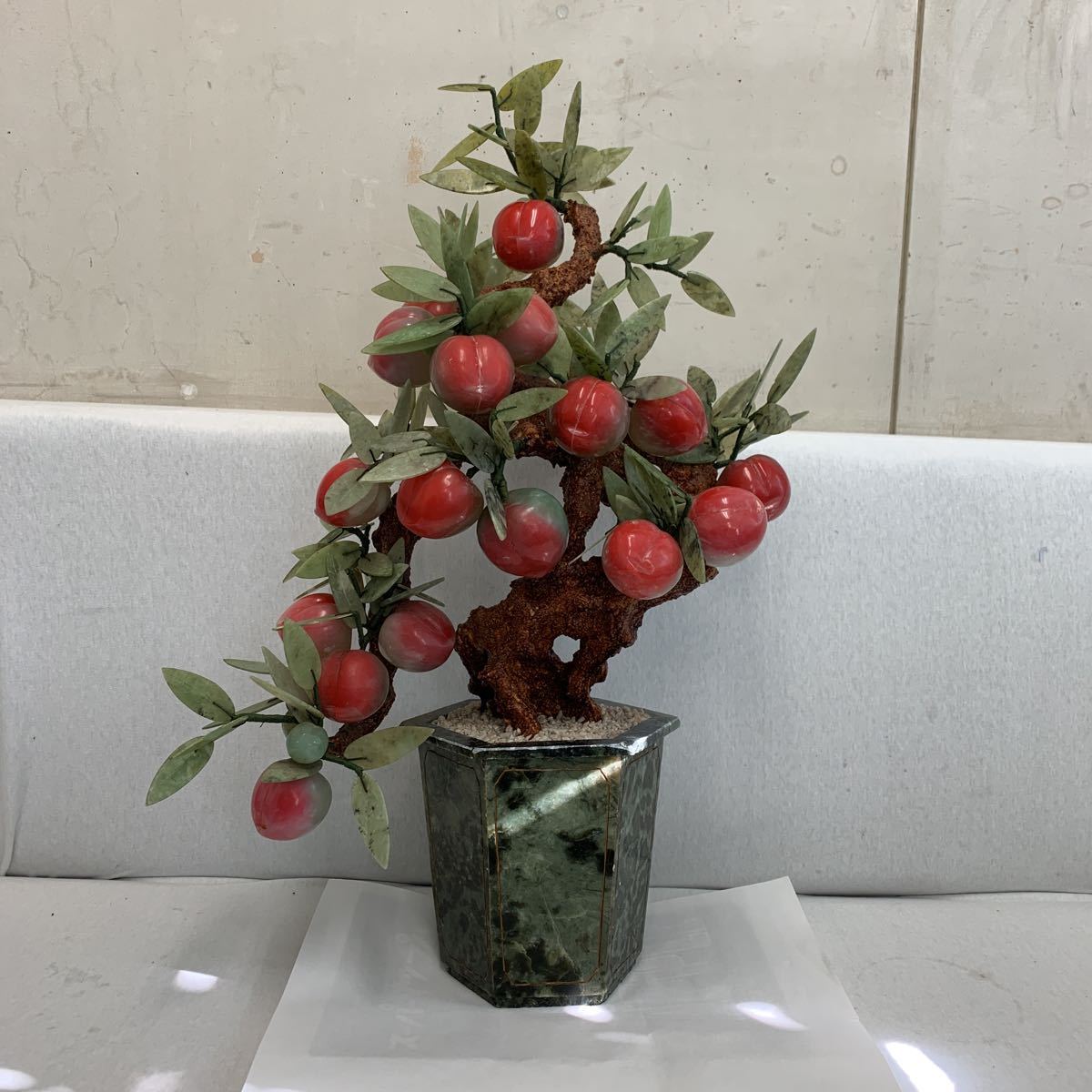 中国美術 玉石 桃彫刻 桃の木 中国美術 彫刻細工盆栽 置物 飾り物 風水